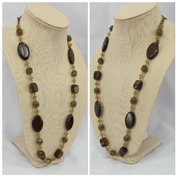 Goldtone Multi Dimensional Beaded Long Strand Neck - Picture 5 of 8